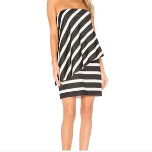 Halston Heritage Strapless Tiered Stripe Dress